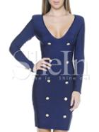 Shein Navy Embellishment Plunge Sheath Dress
