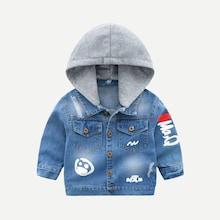 Shein Toddler Boys Letter Print Destroyed Hooded Denim Jacket