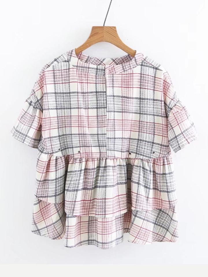 Shein Tiered Plaid Babydoll Blouse