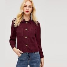 Shein Pocket & Button Front Collar Velvet Blazer
