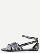 Shein Snake Embossed Faux Leather Crisscross Sandals - Black