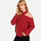 Shein Cut Out Shoulder Textured Sweater