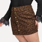 Shein Leopard Print Button Front Denim Skirt