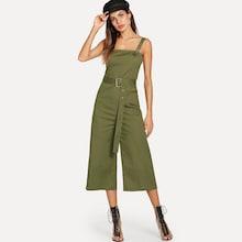 Shein Belted Slant Pocket Pinafore Jumpsuit
