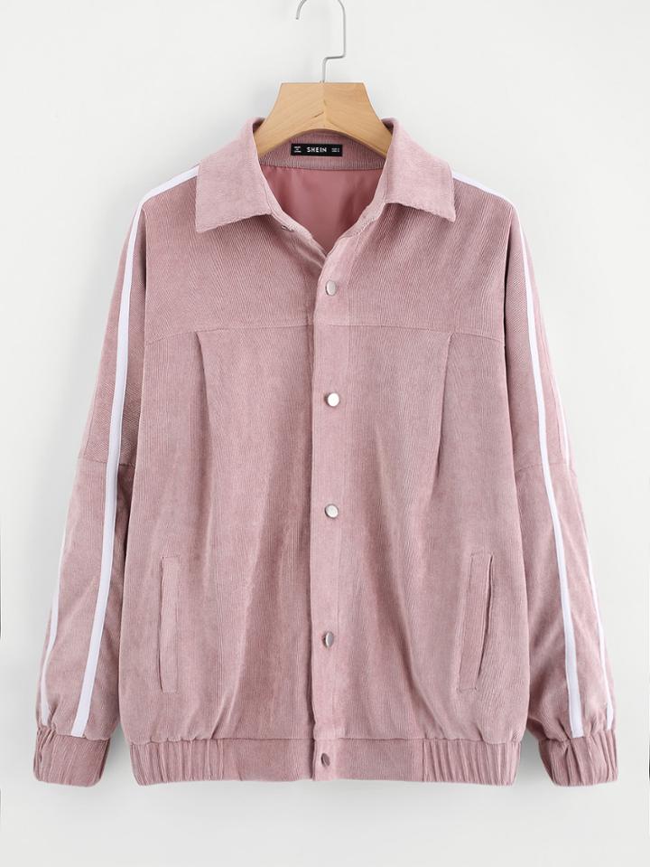Shein Striped Sleeve Button Up Cord Jacket