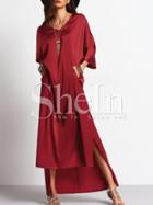 Shein Red V-neck Side Pockets Loose Asymmetric Dress