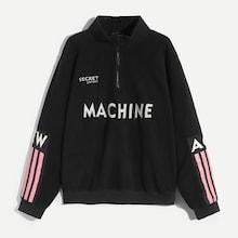 Shein Men Zip Half Placket Letter Sweatshirt