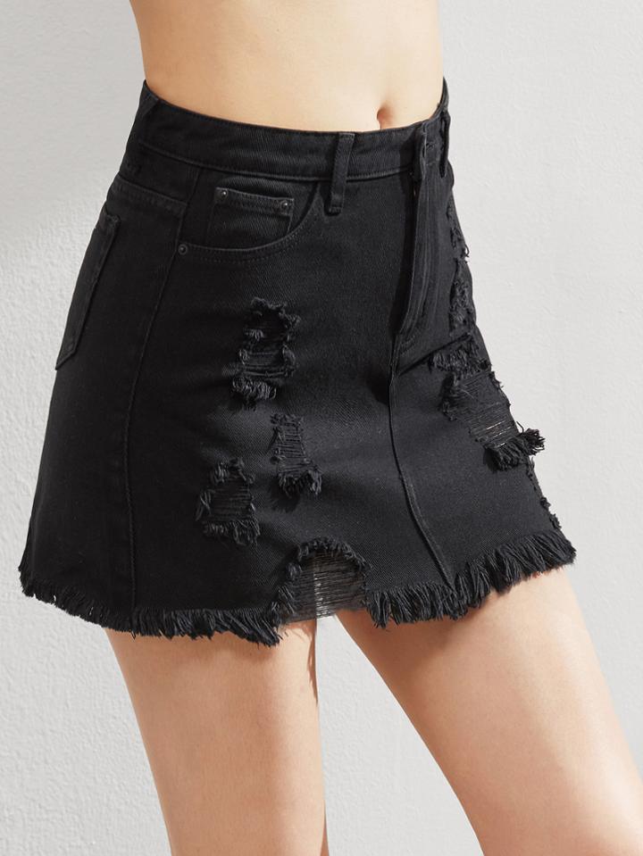 Shein Frayed Hem Ripped Denim Skirt