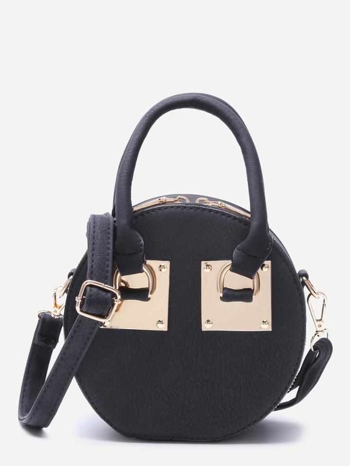 Shein Black Round Shaped Faux Leather Mini Crossbody Bag
