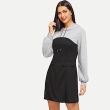 Shein Contrast Panel Hooded Sweatshirt Dress