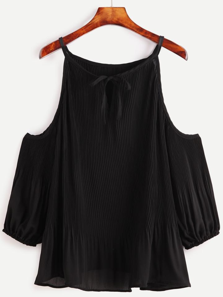 Shein Black Cold Shoulder Pleated Blouse