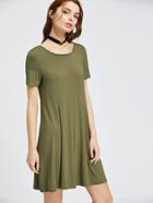 Shein Olive Green Short Sleeve Swing Godet Dress