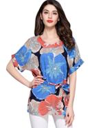 Shein Allover Floral Print Self Tie Waist Top