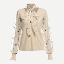 Shein Embroidery Mesh Applique Tied Neck Jumper
