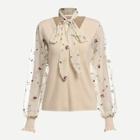 Shein Embroidery Mesh Applique Tied Neck Jumper