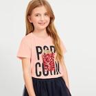 Shein Girls Letter Print With Sequin Detail Tee