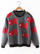 Shein Contrast Trim Fish Embroidered Zipper Embellished Sweatshirt