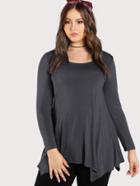 Shein Scoop Neck Long Sleeve Hanky Hem Top
