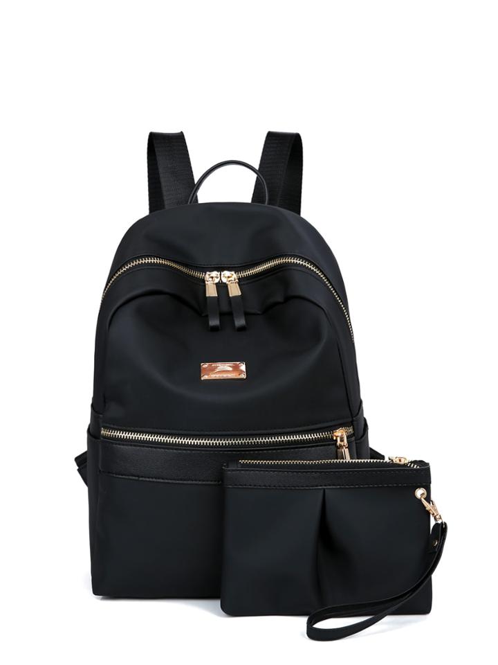 Shein Side Pocket Double Zipper Backpack With Clutch