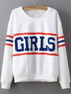 Shein White Round Neck Girls Print Sweatshirt