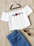 Shein Rose Print Crop Bardot Top