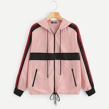 Shein Drawstring Hem Colorblock Hoodie Jacket