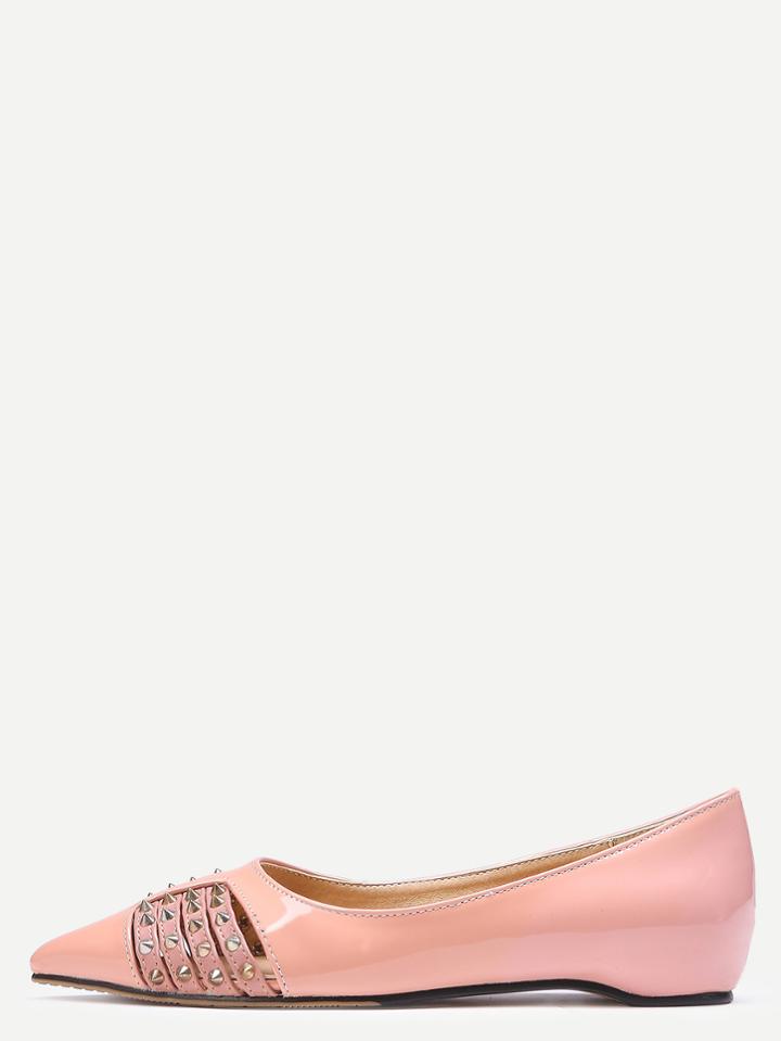 Shein Pink Faux Leather Point Toe Rivet Flats