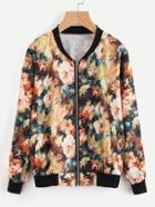 Shein Contrast Ribbed Trim Allover Florals Jacket