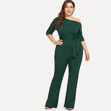 Shein Plus Oblique Shoulder Solid Jumpsuit