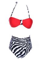Rosewe Sexy Red Tops With Zebra Thong Suit Swimwear