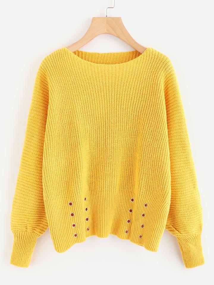 Shein Balloon Sleeve Lace Up Corset Sweater