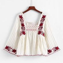 Shein Scallop Edge Embroidered Striped Blouse