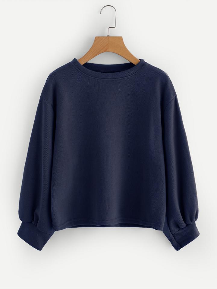 Shein Drop Shoulder Lantern Sleeve Ribbed Sweatshirt