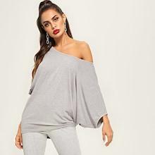 Shein Batwing Sleeve Solid Tee