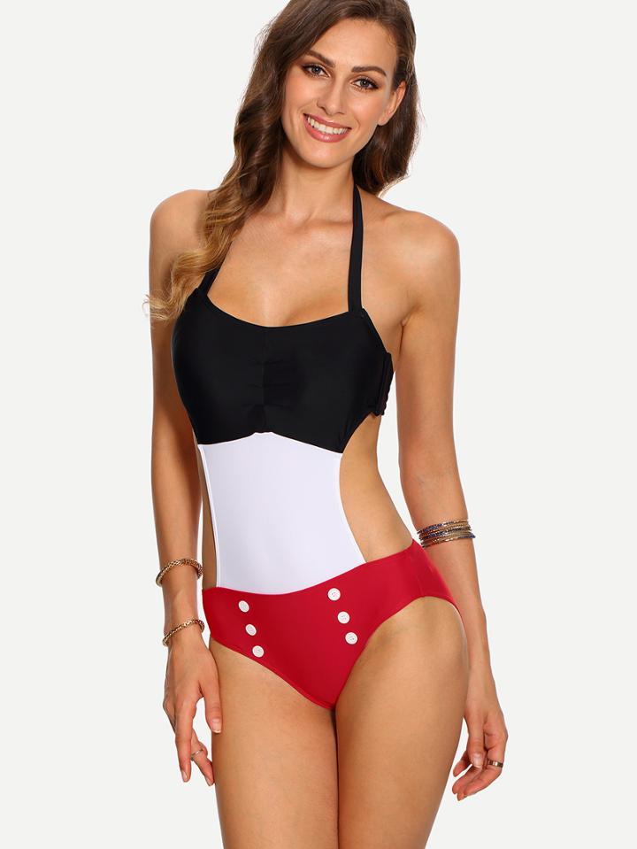 Shein Color Block Cutout One-piece Swimwear
