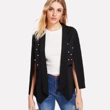Shein Pearl Beading Asymmetric Hem Cape Blazer