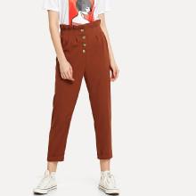 Shein Button Up Frill Trim Rolled Hem Pants