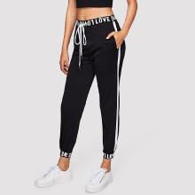 Shein Letter Print Striped Tape Side Sweatpants