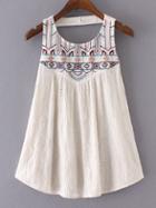 Shein Beige Embroidery Cutout Vintage Blouse