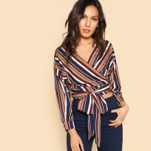 Shein Self Belted Striped Wrap Top