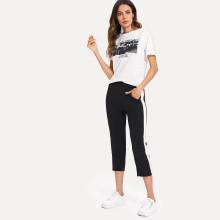 Shein Graphic Print Tee & Stripe Contrast Side Pants