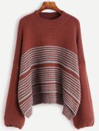 Shein Rust Striped Drop Shoulder High Low Sweater
