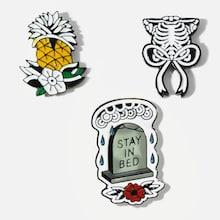Shein Skeleton & Flower Brooch Set 3pcs