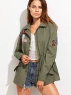 Shein Olive Green Drawstring Waist Utility Jacket With Patch