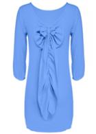 Rosewe Round Neck Bowtie Decorated Blue Mini Dress