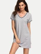 Shein Grey V Neck Stripe Hem Athleisure Dress
