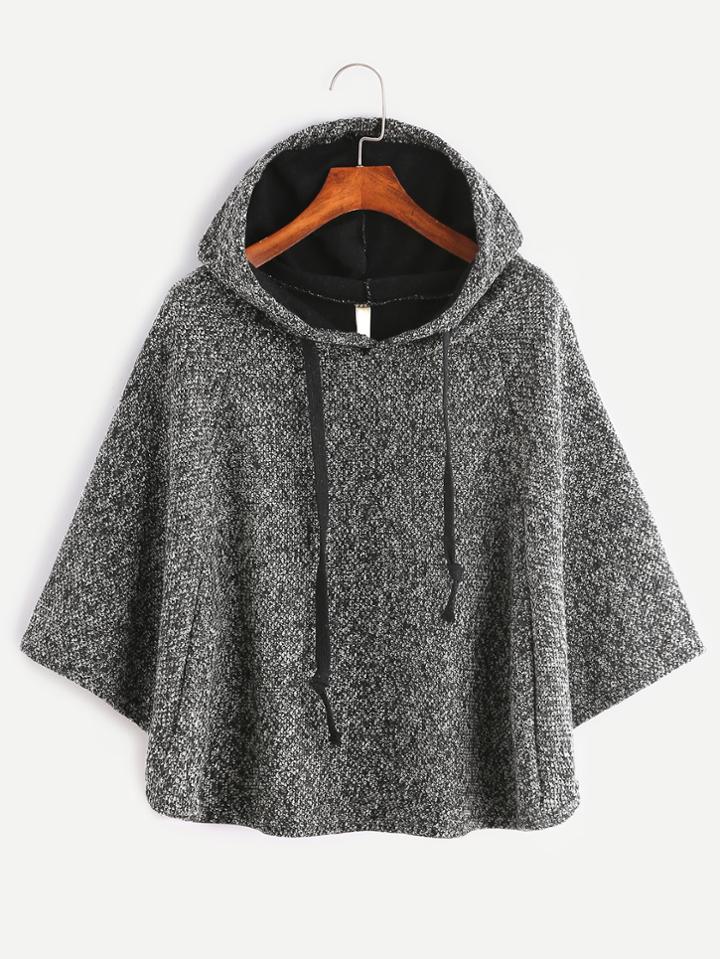 Shein Dark Grey Hooded Slub Poncho Coat