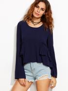 Shein Navy Ruffle Trim Bell Sleeve T-shirt