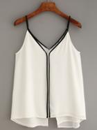 Shein Contrast Trim Slit Chiffon Cami Top - White