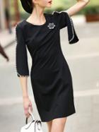 Shein Black Beading Split Sleeve Sheath Dress